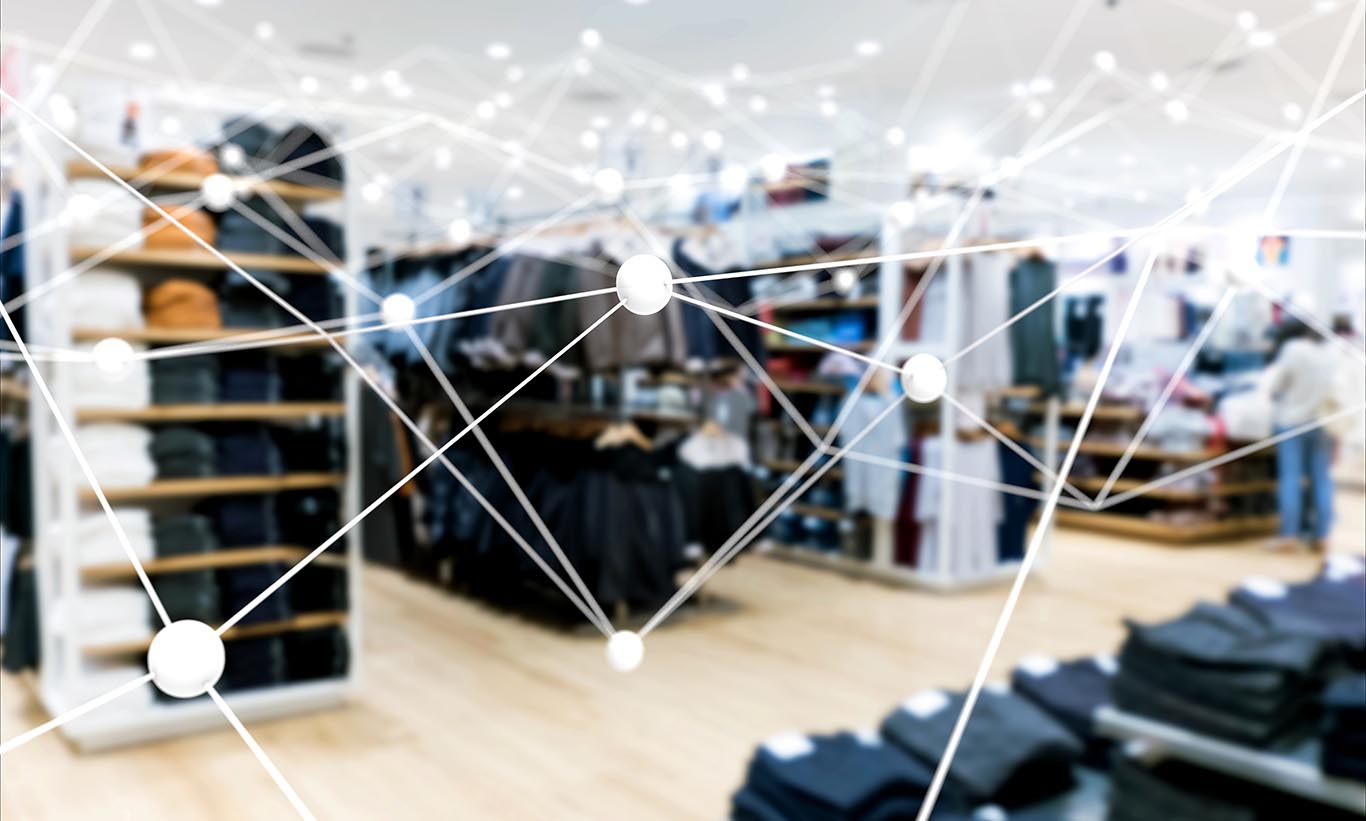 inside a fashion store with data graphic